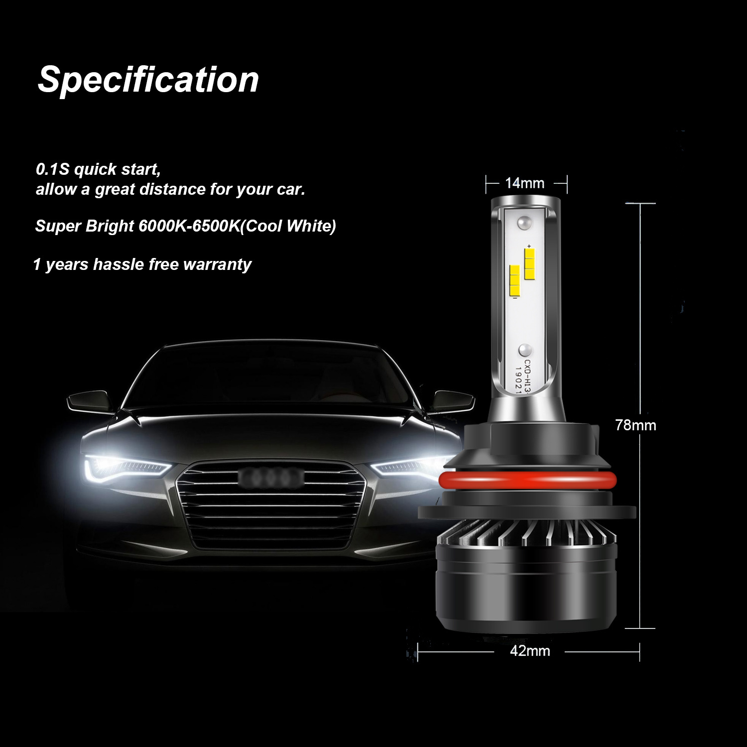 DOT Approved LED Headlight Bulbs Conversion Kit, 6000LM 6000K Cool
