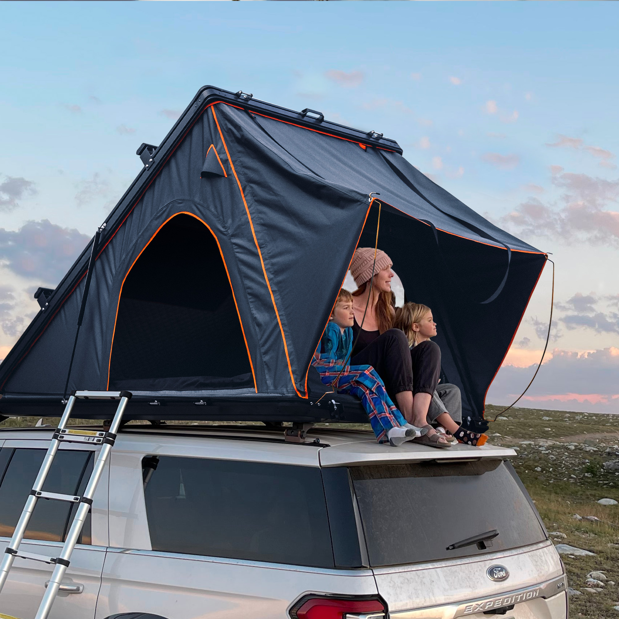 Trustmade Triangle Aluminium Black Hard Shell Grey Rooftop Tent with Roof Rack Scout Plus Series 