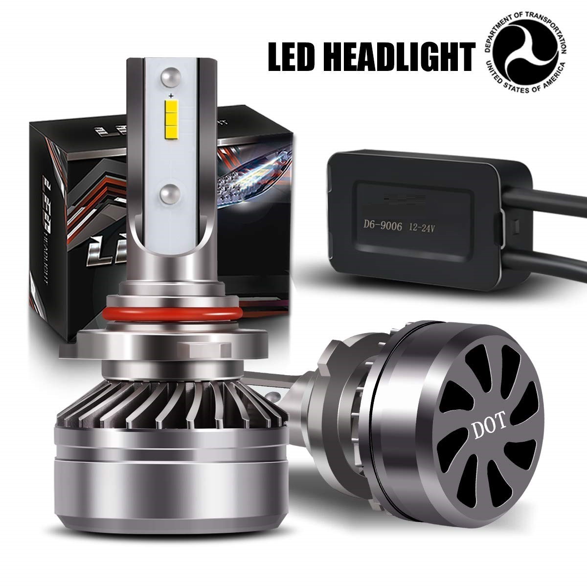 DOT Approved LED Headlight Bulbs Conversion Kit, 6000LM 6000K Cool White